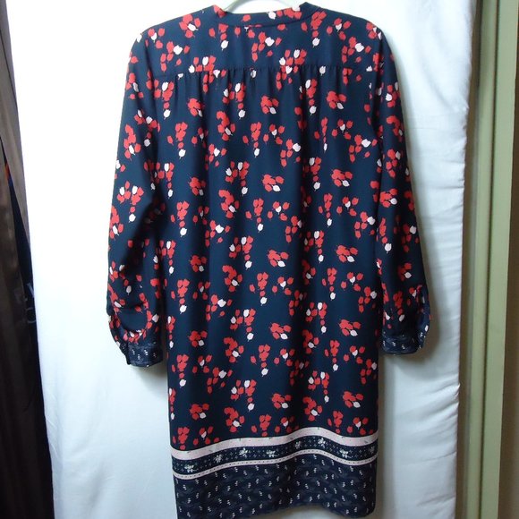 LOFT Petite Blue & Red Floral Tulips V Neck Shift Dress - Picture 5 of 7